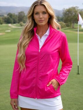 Lady Hagen Pink Golf Jacket Medium Lightweight Zip Up Athletic Windbreaker